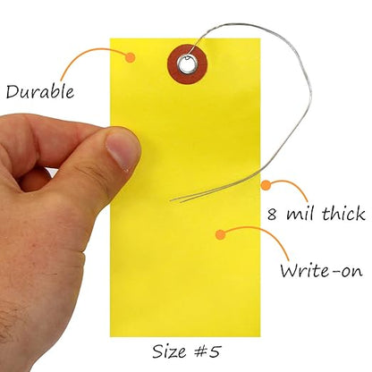 SmartSign Blank Tyvek Shipping Tags with Wire, Size #5 | 4 3/4" x 2 3/8", Pack of 100, Yellow, Made in USA