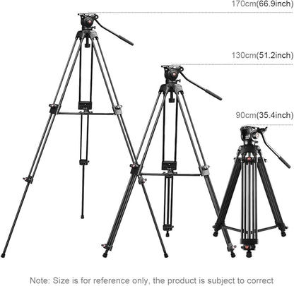 PULUZ 67"/170cm Video Tripod, Heavy Duty Aluminum Alloy Camera Tripod Stand with 360° Fluid Drag Head, QR Plate Compatible with Canon Nikon Sony and Other DSLR Camera Camcorder, Load Up to 22lb/10kg