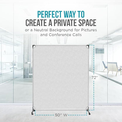 Steel-AID 50-inch Rolling Privacy Room Divider - Freestanding Office Wall Partition with Non See-Through Blackout Screen - Sturdy & Durable Iron Frame - Rolling Wheels - Black, White, Gray & Blue