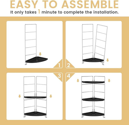 JANUS LiANG 3-Tier Corner Bathroom Organizer Countertop for Storage，Counter Tray and Vanity Organizer，Plastic Counter Organizer for Kithchen, Bathroom, Dresser 10.6 inches (Chrome + Black)