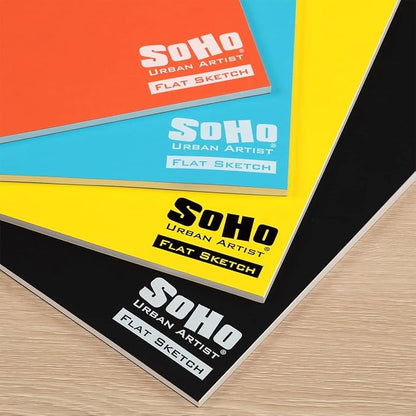 SoHo Urban Artist Tape Bound Lay Flat Sketch Book, Black Cover, 4x6 30 Sheets, Smooth Mixed Media Sketchbook, 71lb. (106 GSM) Paper Travel Art Journal, Customizable Soft Cover