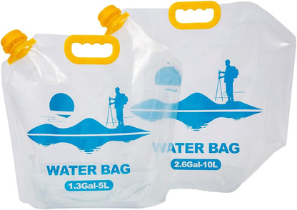 Collapsible Emergency Water Container Bag,WaterStorageCube,Flat Folding,BPA Free Food Grade,Clear Plastic Storage Jug for Camping Hiking Backpack,No-Leak Freezable,Water Bottle 2.6 Gallon/2pcs