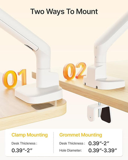 monTEK Single Monitor Arm, Mechanical Spring Monitor Arm for 17-40" Ultrawide Screens, Adjustable Monitors Desk Mount Holds up to 24.2 lbs with C Clamp/Grommet Desk Mount, VESA 75/100mm, MA1011WH