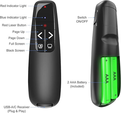 (2 Units) Presentation Clicker PowerPoint Presenter Remote: Laser Pointer Project Power Point PPT Clicker for Mac Laptop Office, Wireless Computer Clickers Slideshow Google Slide Advancer