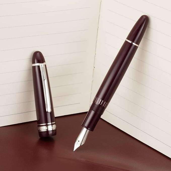 erofa Majohn P136 Piston Fountain Pen 1.1mm Stub Nib with Box, Red Resin Writing Pen Set