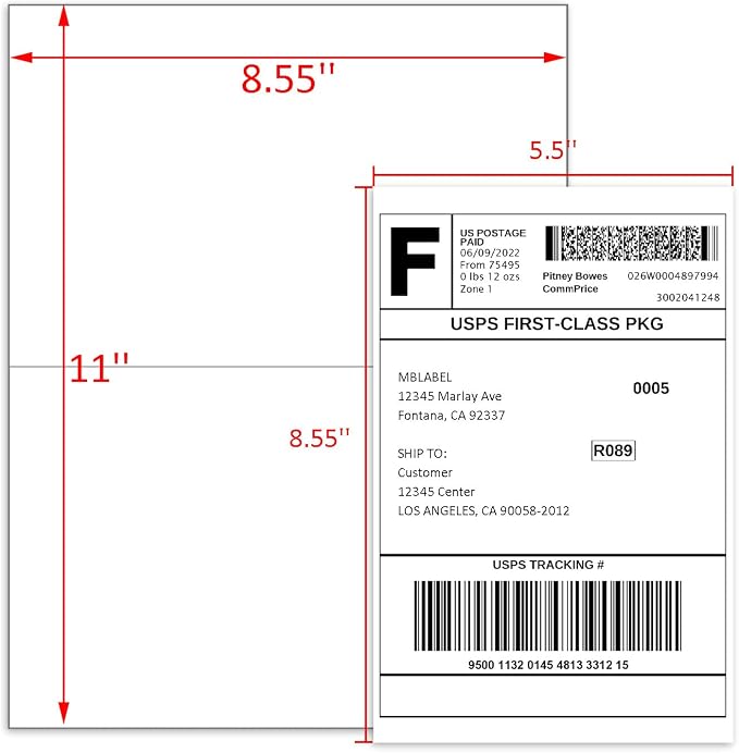8.5" x 5.5" Address Labels, Half Sheet Shipping Labels, 25 Sheets Self Adhesive Mailing Labels for Laser & Inkjet Printers (150 Labels)