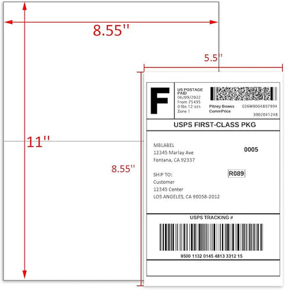 8.5" x 5.5" Address Labels, Half Sheet Shipping Labels, 25 Sheets Self Adhesive Mailing Labels for Laser & Inkjet Printers (150 Labels)