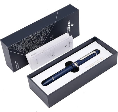 erofa Majohn P136 Piston Fountain Pen 1.1mm Stub Nib with Box, Blue Resin Writing Pen Set