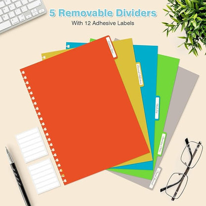 5 Subject Notebooks College Ruled, Lined Notebook with Removable Dividers | 300 Pages 100GSM Thick Spiral Writing Journal for Women & Men, Small A5 Spiral Notebooks for Work, School Supplies, 6" x 8"