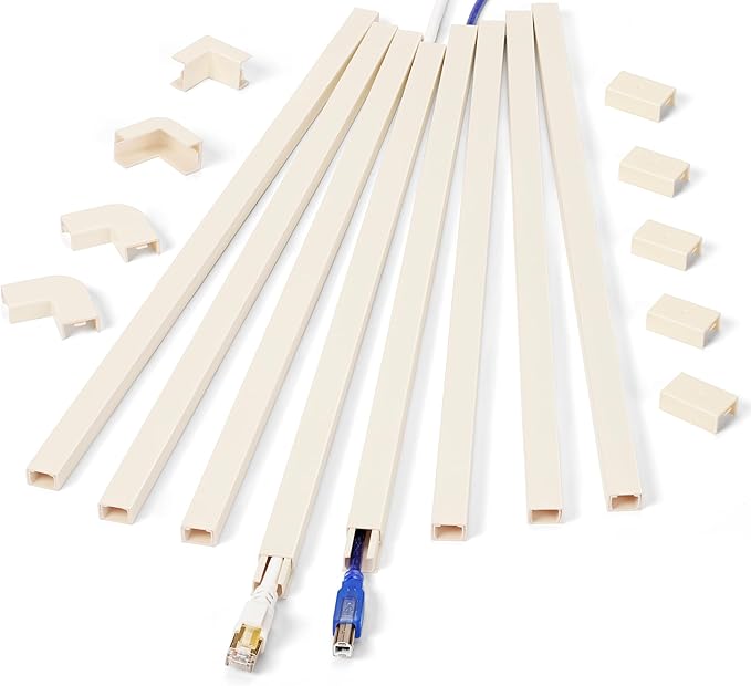 Cord Hider Wall for One Cord, 136in Wire Covers Wall, Easy Install Cable Cover Kit, Cable Raceway Beige, Wire Management Wall, 8X L17in W0.6in H0.4in