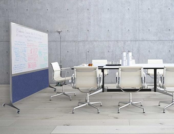 DivideWrite Mobile Whiteboard | Double Sided Dry Erase Board | Portable Office Cubicle Partition | Display for Classrooms, Conference Rooms, Meeting Areas and More | Black Fabric 5' Wide X 6' Tall