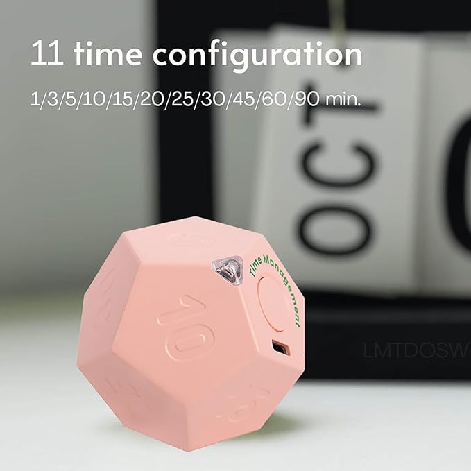 Mini 12 Sided Cube Timer, 11 Preset Times Pomodoro Timer for Enhanced Productivity. Ideal for ADHD Management, Workout, Study & Kitchen Cooking. Easy to Use (Pink)