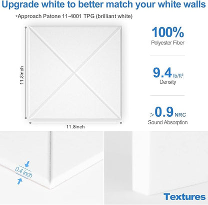 Sonicism 12 Pack X-Lined Acoustic Panels with Self-Adhesive, 12"X 12"X 0.4" Sound Proof Foam Panels, Decorative Soundproof Wall Panels, Sound Absorbing Tile for Home & Offices, White
