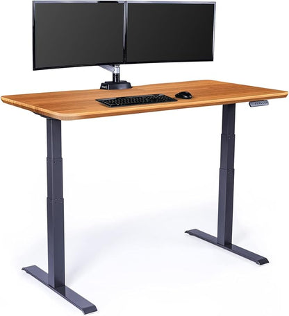 Vari Classic Electric Standing Desk - VariDesk Height Adjustable Sit/Stand Desk - Dual Motor with Memory Presets, Stable T-Style Legs - Gaming or Home Office Workstation - 60”x30”, Butcher Block