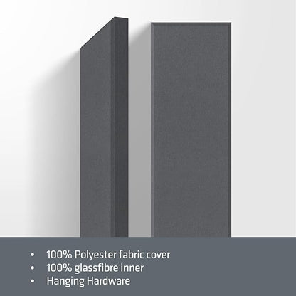 2” Thick Acoustic Panels with Hanging Brackets to the Wall, 2 PCS 47.2” x 11.8” Fiberglass Sound Absorbing Panels for Home Theater Church Office Wall or Ceiling, Medium Grey