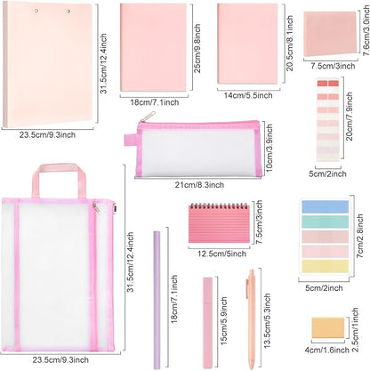Colarr 54 Pcs Aesthetic College School Supplies Back to School Set,Pink | 3 A5 + 3 B5 Lined Notebook, 12 Gel Pen, 12 Pencil, 12 Highlighter, Sticky Tabs, Folder Storage Bag, Journal Stationery Set