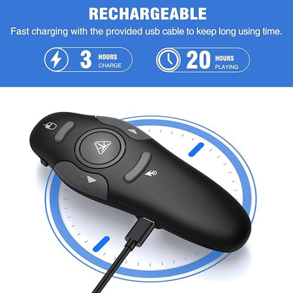 Air Mouse Clicker for Powerpoint Presentations, Rechargeable Wireless Presenter Remote Slide Advancer for Computer Laptop Office Classroom