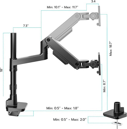 ARES WING Single Monitor Arm Desk Mount for 17-49 Inch Ultrawide Monitors, Heavy Duty Single Monitor Arm Holds 44 lbs, Full Motion Gas Spring Vertical Desk Mount, 75/100 VESA Mount, Black