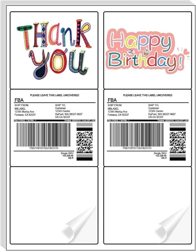 30 Sheets, 180 Count Labels, 6 Up White Permanent Self Adhesive Shipping Labels, 3 1/3” x 4” Printable Stickers for Laser & Inkjet Printers
