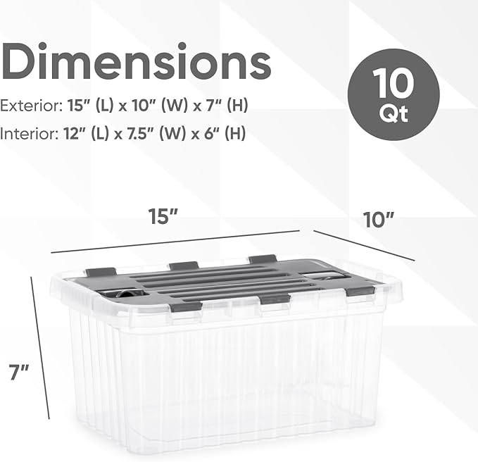 Superio Storage Bins with Lids, Clear Plastic Containers for Organizing, Stackable Totes, BPA Free, Odor Free, Organizer Boxes for Home, and Dorm, 10.5 Quart (2 Pack, 15"x10"x7")