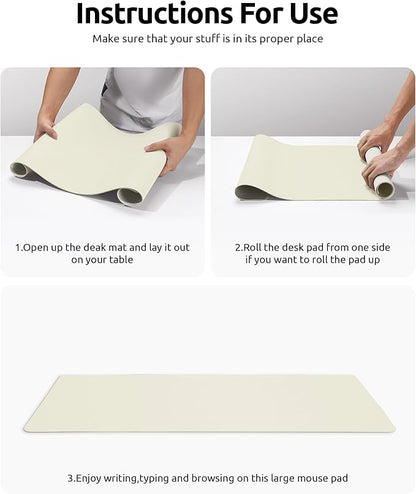 YSAGi Leather Desk Protector, Office Mat, Large Mouse Mat, Non-Slip PU Leather Blotter, Laptop Desk, Waterproof Writing Pad for Office and Home (Cream, 35.4" x 17")
