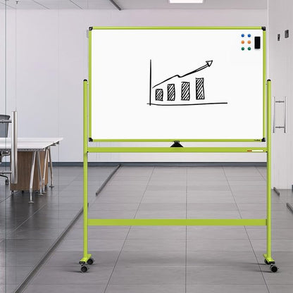 Rolling Whiteboard, 48x32 Inches Mobile Whiteboard on Wheels, Magnetic Dry Erase Board with Stand, Standing White Board for Office, School, Home, Large Double Sided White Board with Paper Pad