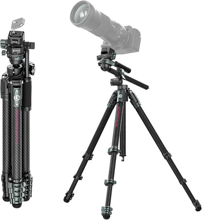 Ulanzi JJ06 Professional Camera Tripod Stand with Dual 360° Fluid Head, Dual Center Column, Ball Head, Quick Release Plate, Compatible with Arca for DSLR, Video