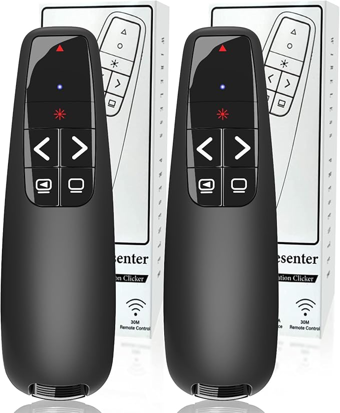 (2 Units) Wireless Presenter Remote, Clicker for Laptop PowerPoint Presentations Pointer, RF Computer Clicker for Presentations Remote, Slideshow/Smartboard/College/Classroom/PPT Clicker