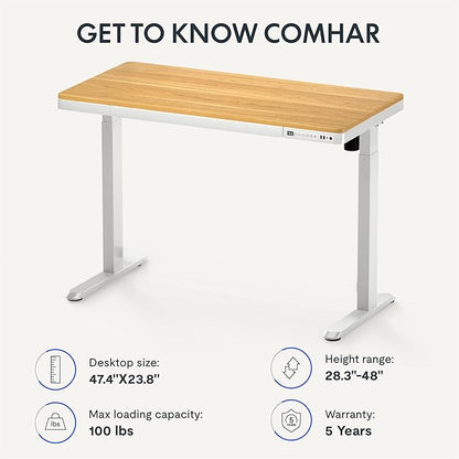 FLEXISPOT Electric Standing Desk with Drawer Storage Adjustable Height Quick Assembly Table w/USB Charge Ports, Child Lock （Natural Desktop + White Frame）