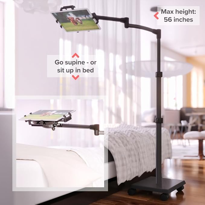 Levo G2 Premium Tablet Floor Stand with 5-Axis Adjustable Arm for iPad, Kindle, Samsung – Height Range 30–56 Inches – Hands-Free Reading, Streaming, Gaming, and Browsing in Bed, Sofa, or Chair