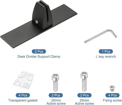 PATIKIL 1.8x1.3x2.5" Desk Divider Support Clamp, 2 Pcs Aluminum Desk Shield Clamp Desk Divider Partition Clamp Sneeze Guard Clamp Bracket for Office Home Desk Panel, Black
