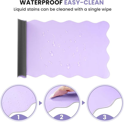 PU Leather Desk Pad, Scalloped Non-Slip Mouse Pad & Large Desk Mat Cover Stitched Edges Writing Pad for Office, Home - Waterproof, Easy to Clean, Durable Surface I 31.4"x15.7", Purple