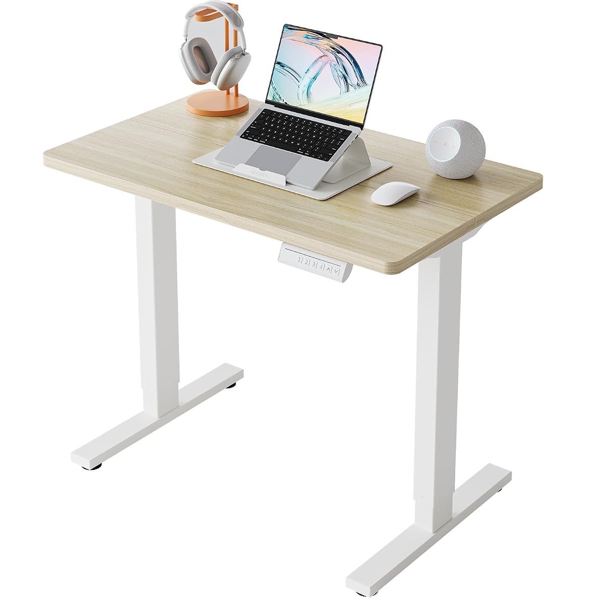 32x19 Inch Small Electric Standing Desk, Adjustable, Light Walnut