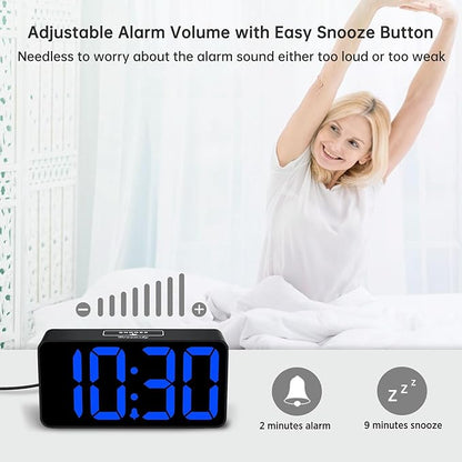 DreamSky Small Digital Alarm Clock for Bedroom, Large Big Numbers Display with Brightness Dimmer, Electric Bedside Desk Clock with USB Charging Port, Adjustable Alarm Volume, USB-C Adapter Powered