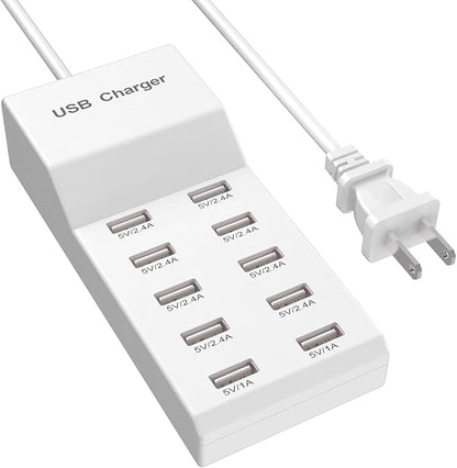 QIONMAR USB Wall Charger USB Charging Station for Multiple Devices USB Charger 10-Ports Power Hub Strip Smart Plug Charging Dock Charge Block Compatible with iPhone 15,iPod,Galaxy S Smart Phones