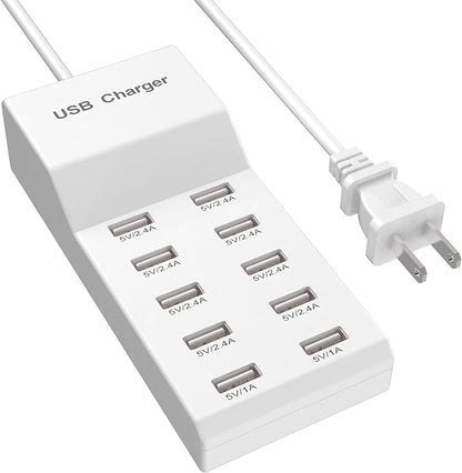 QIONMAR USB Wall Charger USB Charging Station for Multiple Devices USB Charger 10-Ports Power Hub Strip Smart Plug Charging Dock Charge Block Compatible with iPhone 15,iPod,Galaxy S Smart Phones