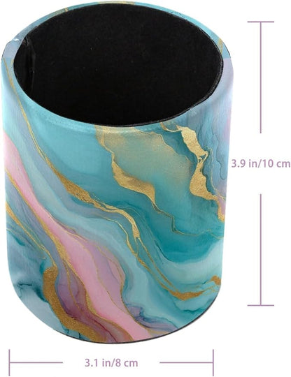 Green Marble Abstract Art Leather Pen Holder for Desk, Multifunctional Desktop Organizer Pencil Cup, Desktop Caddy Stationery Organizer for School Home Office Desk Accessories