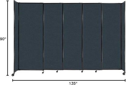 Versare Straightwall Sliding Portable Wall Partition | Freestanding Office Dividers | Locking Wheels | Temporary Room Separator | 11'3" Wide x 7'6" Tall Blue Spruce Fabric Panels