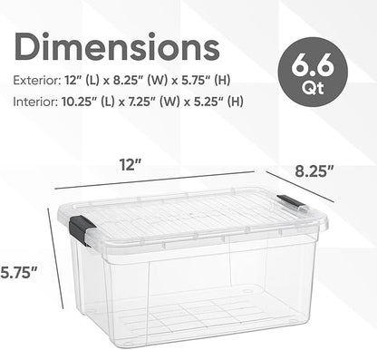Superio Storage Bins with Lids- 2 Pack, 6.6 Qt Clear Boxes for Organizing, Stackable Plastic Containers- BPA Free, Non-Toxic, Odor Free, Organizer for Home, Office, Dorm