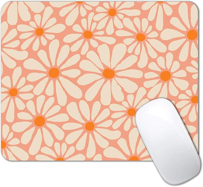 IMAYONDIA Cute Pink Mouse Pad, Daisy Flowers Mouse Pad, Aesthetic Modern Art Mousepad, Abstract Desk Decor, Anti Slip Rubber Base Orange Floral Mice pad for Computer Office Girl, 9.5 x 7.9 Inch