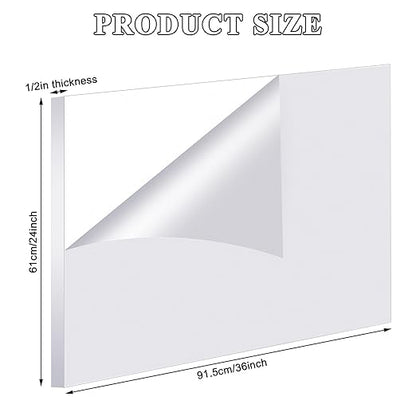 Roowest 1 Pcs 24 x 36 Inch, 1/2 Inch Thick Clear Acrylic Sheets Transparent Plastic Panels Sheets Cut to Size Cast Acrylic Board Panel with Protective Film for Craft DIY Project Sign Frame