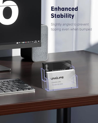 Uniclife 2 Pack Acrylic Business Card Holder for Desk 2 Slots Clear Business Card Display Stand for Men & Women Desktop Business Card Organizer Card Stand for Office Home Exhibition, 120 Card Capacity