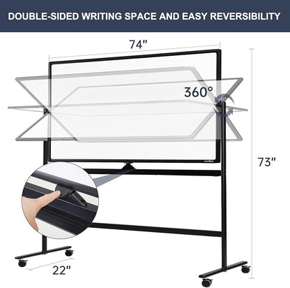 Dry Erase Whiteboard Easel on Wheels - TANKEE 70" x 36" Large Double Sided Mobile Whiteboard, Reversible Magnetic Rolling White Board for Home Office Classroom, Flip Chart Holders and Paper Pad