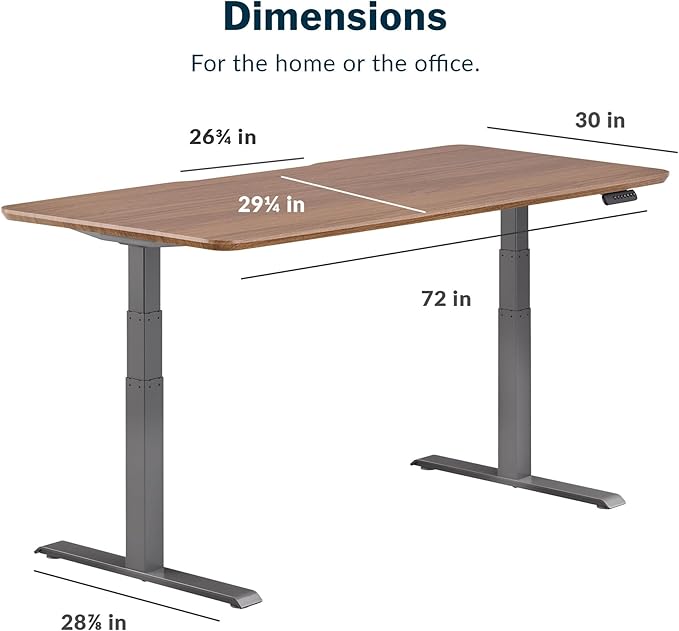 VARI Electric Standing Desk - Varidesk Height Adjustable Sit/Stand Desk - Dual Motor with Memory Presets, Stable T-Style Legs - Gaming or Home Office Workstation - 72”x30”, Walnut