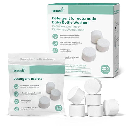 GROWNSY Bottle Washer Tablets 200 Count, Detergent Tablets Compatible with All Brands of Baby Bottle Washers, Cleans Milk Residue on Bottles, Pump Parts, and Baby Feeding Essentials
