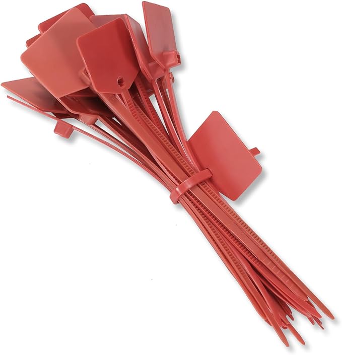 4 in Marker Nylon Cable Ties, Plastic Water Proof Tags, Self-Locking Written-on Cable Marker, Security Seals Label for Cabling, Wire Marking Label, Shipping Hanging Tags - Red/ 100pcs
