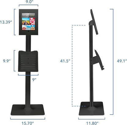Mount-It! Anti-Theft Floor Stand Compatible with iPad, Contact-Less Kiosk with Universal Enclosure for iPads, Adjustable Locking Secure Tablet Mount for iPad Gen 7 to 10, Pro, Air, Black