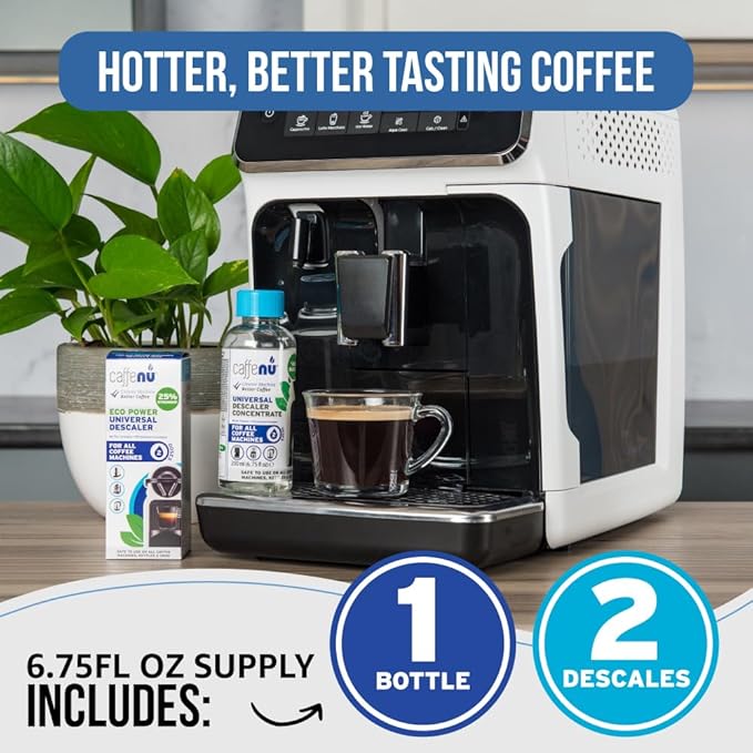 Universal Coffee Machine Descaling Solution. Coffee Machine Descaler Liquid 2 Uses. Descaler Kit. Part of your Barista Accessories Set. Compatible with Nespresso, Phillips, Lavazza, Verismo and More!