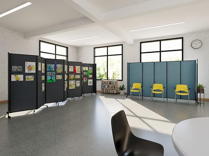 Versare Straightwall Sliding Portable Wall Partition | Freestanding Office Dividers | Locking Wheels | Temporary Room Separator | 15'6'' Wide x 4' Tall Ocean Fabric Panels