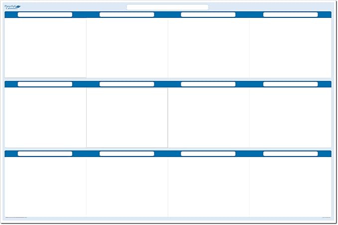 Sky Blue 12 Section Task, Objective and Goals Planning System Horizontal 32" Tall x 48" Wide. Wall Tray, Dry-Erase Marker, Eraser and 600 Sticky-Notes